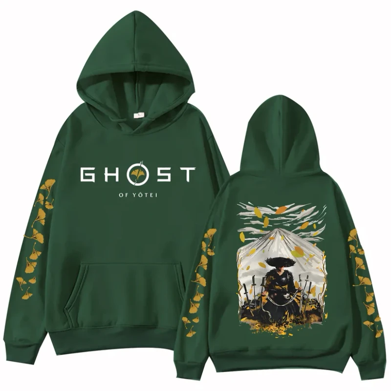 Ghost of Yotei Green Hoodie - Atsu & Mount Yotei
